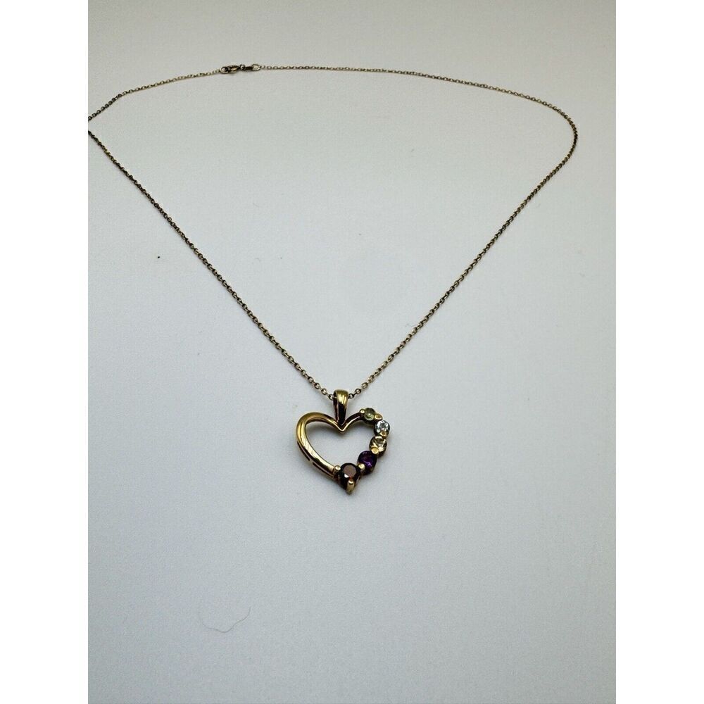 Vermeil 925 Sterling‎ Silver Heart Pendant 5 Prong Set Natural Stone 18” Chain - Picture 7 of 7